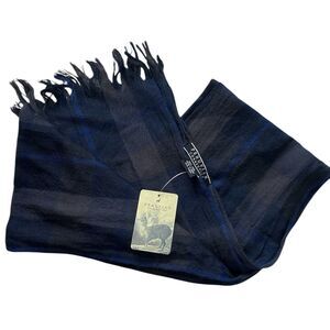 NWT Peruvian Connection Nightshade Plaid 100% Wool Scarf Blue Black Grey